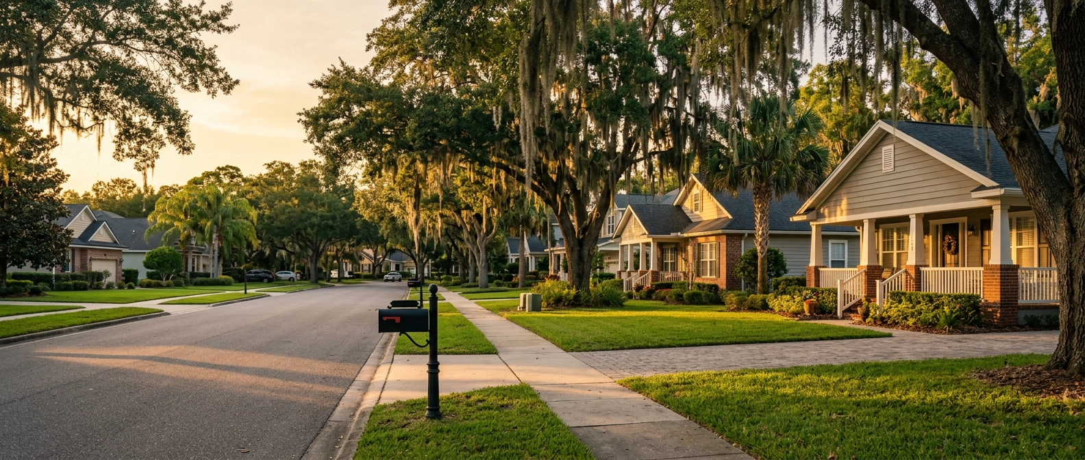 Jacksonville neighborhood street at golden hour