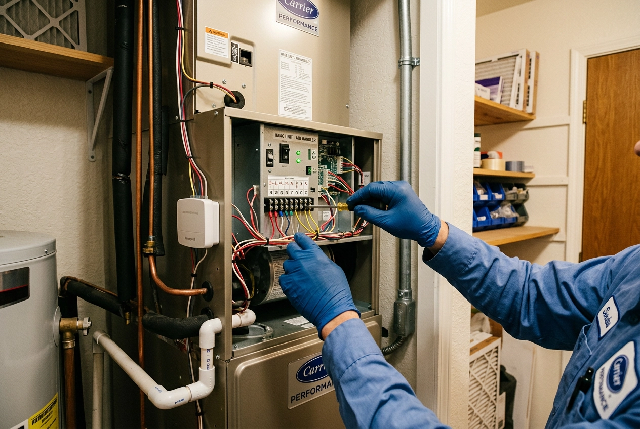 Heat pump service in a utility closet