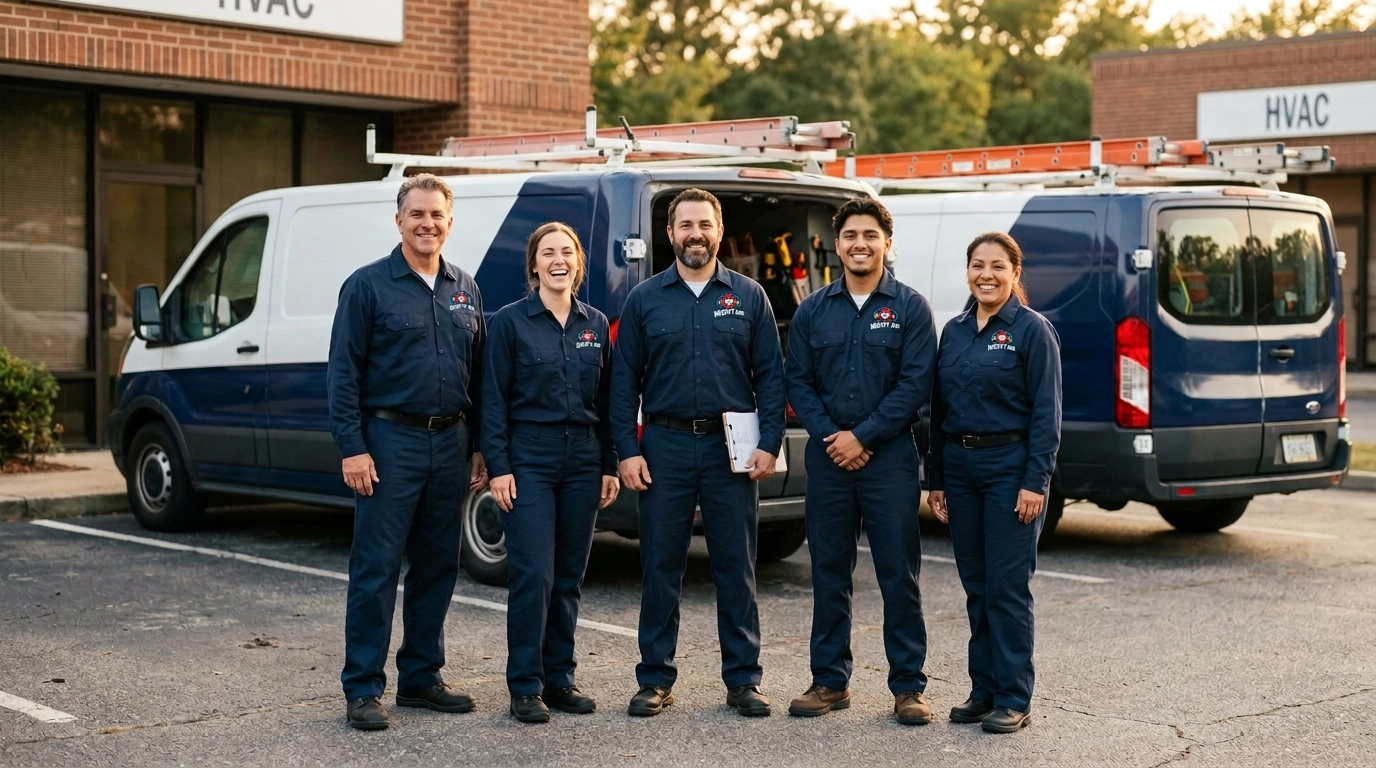 The Mighty Air team outside their service vans