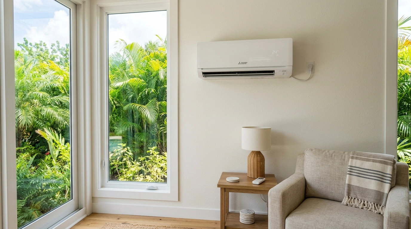 Ductless mini-split wall unit cooling a Jacksonville sunroom