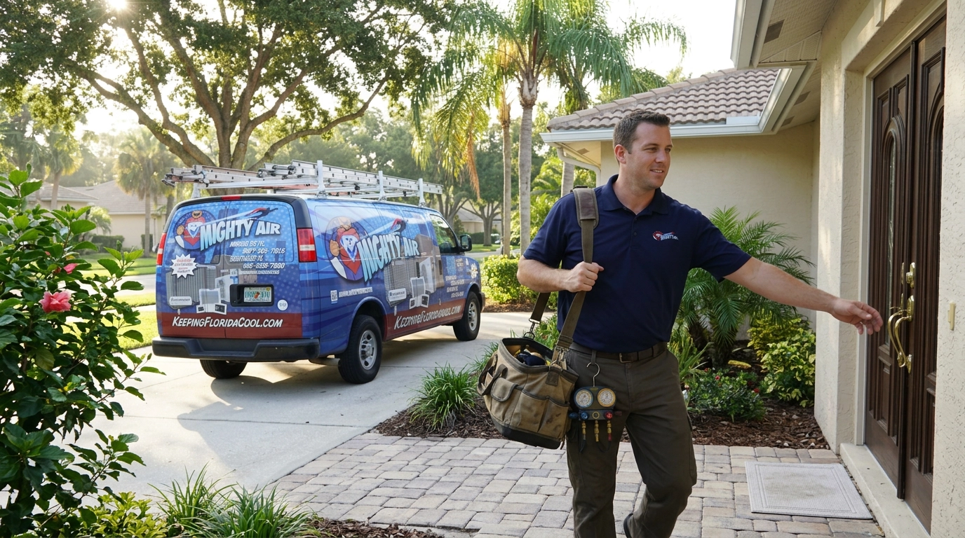 Mighty Air technician arriving at a Jacksonville home