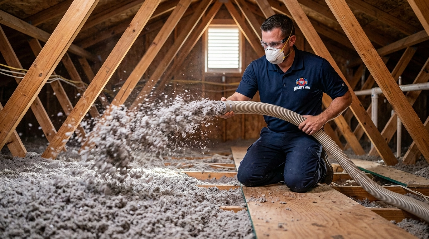 Blown-in attic insulation in a Jacksonville home